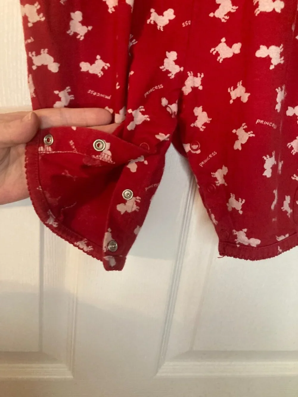 Vintage 1999 Baby Gap Red Princess & Poodles Print One-Piece - Size S (3-6M)